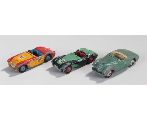 3 Dinky cars. Sunbeam Alpine 107, Austin-Healey 109, Aston Martin 110