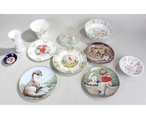 Ceramic, to include plates, bowls and a vase, together with a glass vase,(Qty)