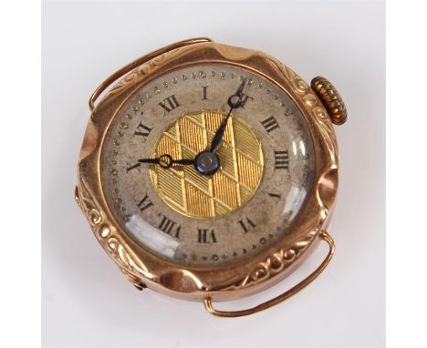 9 carat gold ladies wristwatch, the slivered chapter ring with Roman hours, case 22mm diameter 