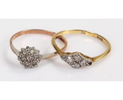 18 carat gold diamond set ring, together with a 9 carat gold example, (2)