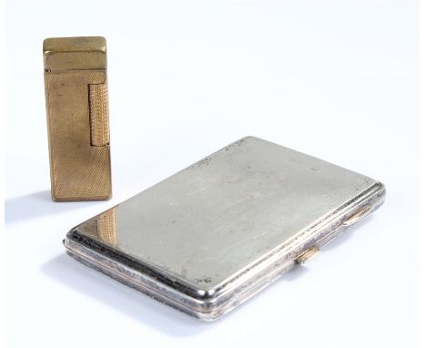 Silver Aide De Memoir, the silver case enclosing a leather interior with pad and pencil, together with a Dunhill lighter, (2)