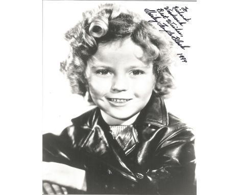 Shirley Temple Black signed 10 x 8 inch b/w early portrait photo, to Richard. Good condition. All autographs come with a Cert