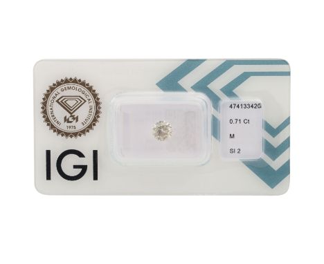 1 loser Brillant von 0,71 ct GET (M)/SI2, inkl. IGI Zertifikat. NP ca. 1100 EUR. (LN02/21, 9)| Loose brilliant-cut diamond of