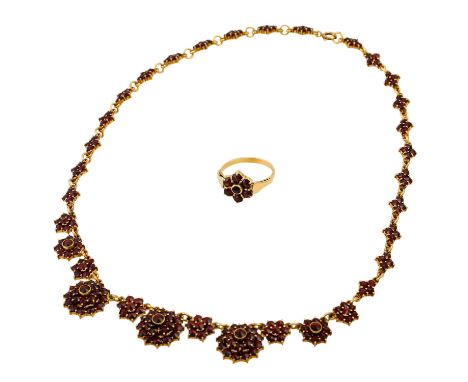 Schmuckkonvolut 2-teilig, GG 14K, 34 g, (netto ohne Steine ca. 17 g), Händlerkonvolut bestehend aus 1 Ring Weite 56 und 1 Col