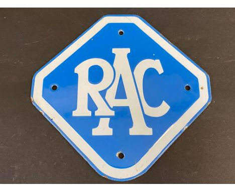 A small RAC enamel lozenge shaped sign, in excellent condition, 8 x 7 3/4".