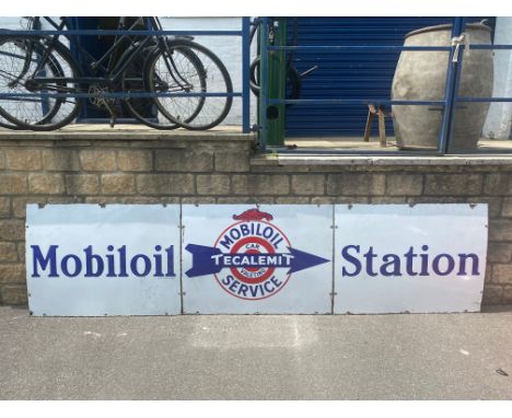 A set of three enamel signs advertising Mobiloil Tecalamit Car Valeting Service, each sign 40 x 30". 