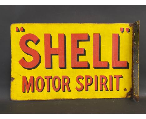 A Shell Motor Spirit double sided enamel sign with hanging flange, 24 x 15".