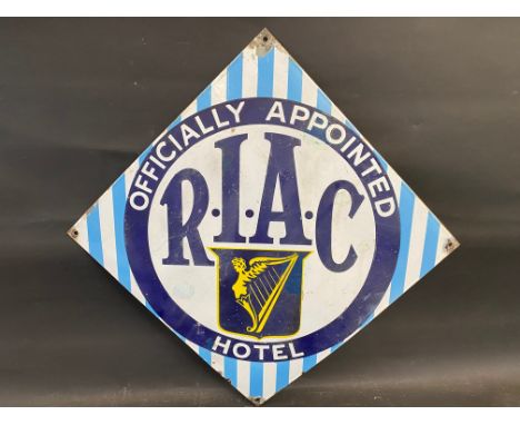A Royal Irish Automobile Club 'Officially Appointed Hotel' lozenge shaped enamel sign, 28 x 28". 