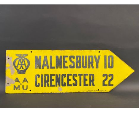 An AA &amp; Motor Union double sided directional enamel sign by Franco, pointing to Malmesbury and Cirencester, some older fi