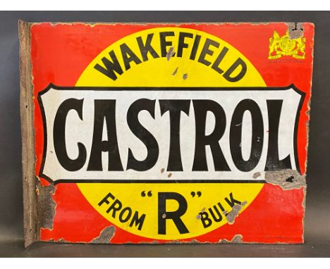 A Wakefield Castrol From 'R' Bulk rectangular double sided enamel sign with hanging flange by Burton of Palmers Green, with c