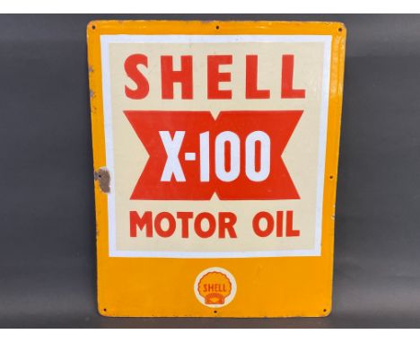 A good and rare Shell X-100 Motor Oil rectangular enamel sign, 18 x 22".