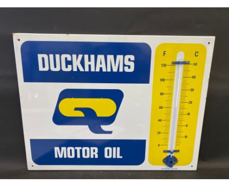 A Duckhams Motor Oil enamel thermometer by Burnham of London, in excellent condition, 26 1/2 x 20". 