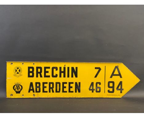 A rare AA and Royal Scottish Automobile Club double sided directional enamel sign by Franco pointing towards Brechin and Aber