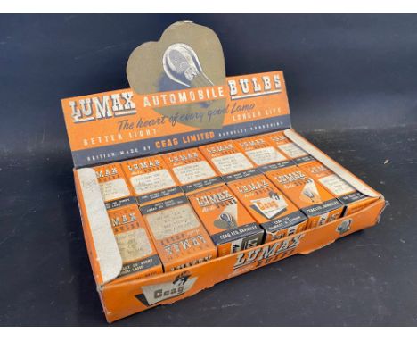 A counter top dispensing box for Lumax Automobile bulbs. 