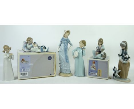 Four Lladro figures including model numbers 1309, 1535 and 5604, two boxed, and two Nao figures. (6)