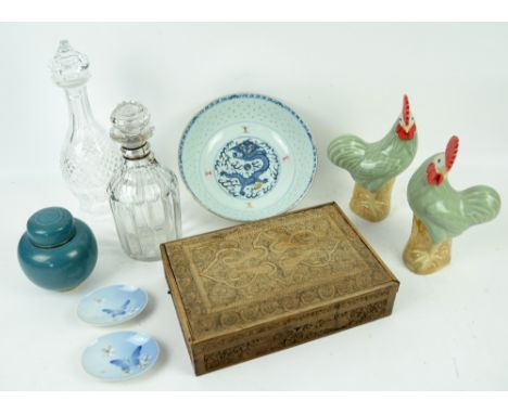 Waterford crystal decanter and glasses, Royal Copenhagen trinket dishes and other decorative ceramics, glass and miscellanea.