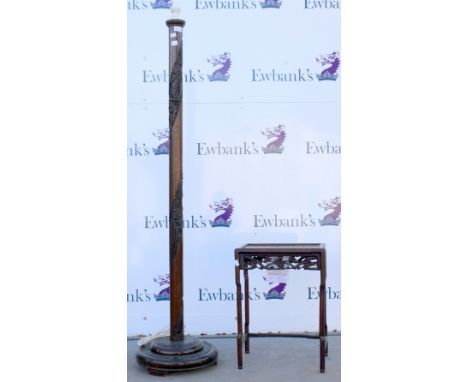 Vintage Chinese tropical hardwood lamp, and a Chinese hardwood side table. Being sold on behalf of Debra Charity 