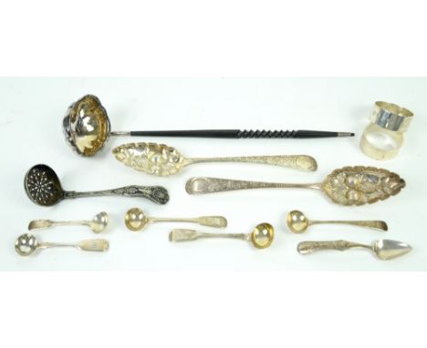 Small group of silver items to include a William IV pair of Scottish berry spoons, by John Zeigler, Edinburgh 1841, a punch l