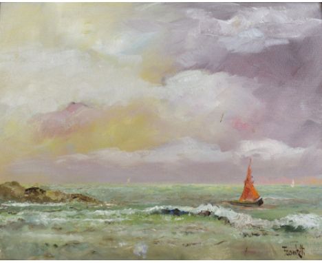 Tristano Trombetti, seascape, oil on board, signed lower right, framed