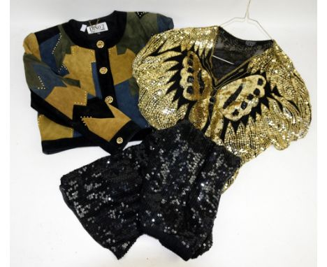 1990s and later vintage fashion to include Consortium multicolored silk jacket size 14, Elegance blouse with Leopard print, F