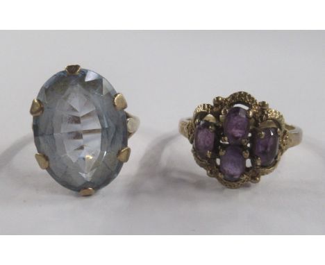 Two 9ct rings, one set with amethyst, the other set with large oval cut topaz