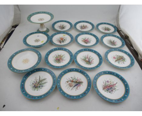 A Royal Worcester dessert service, the twelve plates decorated with floral sprays, with two low comparts and a taller compart