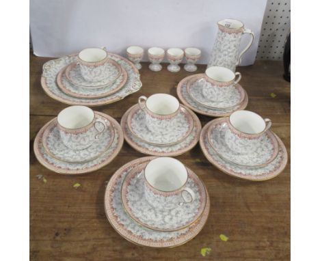 A Grainger &amp; Co Worcester breakfast set, comprising 4 egg cups, a jug, a plate, 6 cups, 6 saucers and 6 side plates, all 