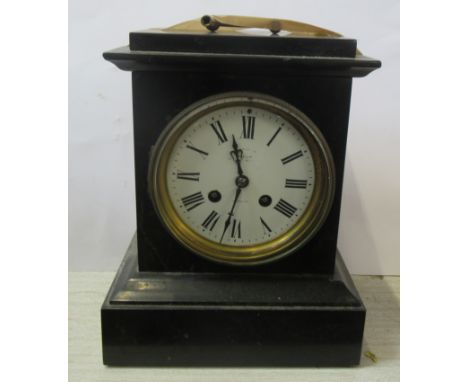 A French black slate mantel clock, with striking movement, height 10ins
