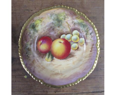 A Royal Worcester plate, decorated with fruit to a mossy background by Smith, diameter 6insCondition Report:  Good condition,