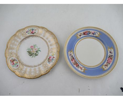 A Grainger's Worcester plate, decorated with panels of flowers to a gilt boarder, diameter 9.25ins,&nbsp; together with a Cha