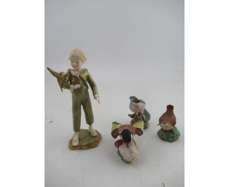 A Royal Worcester parakeet boy together with&nbsp; a model of blue jay, wren and a goldfinch&nbsp;