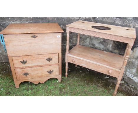 A pine wash stand, width 28.5ins,depth 15.5ins, height 31ins, together with a pine commode, width 25ins, depth 18.5ins, heigh