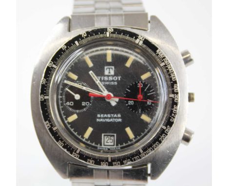 A gent's Tissot Swiss Seastar Navigator stainless steel chronograph automatic wristwatch, having signed black dial with twin 