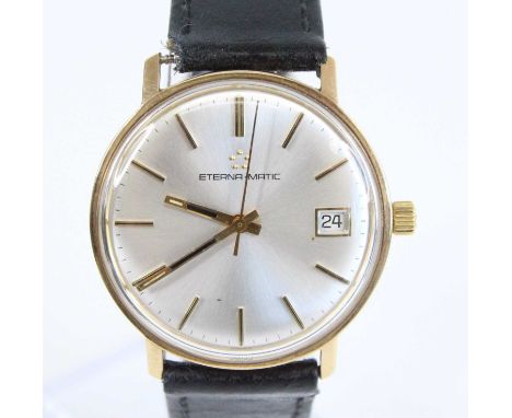 A gent's Eterna Matic 9ct gold cased automatic wristwatch, circa 1960s, having a signed silvered dial with baton markers and 