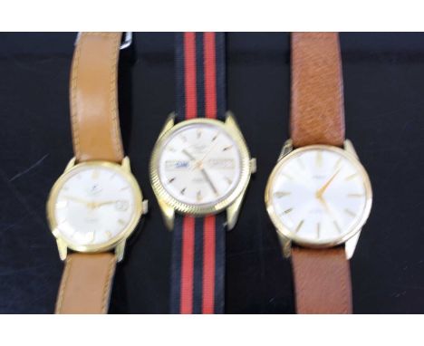 Six various gilt metal and steel cased gent's vintage wrist watches to include Kered automatic with silvered baton dial, case