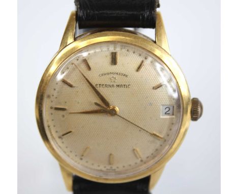 A gent's Eterna Matic 18ct gold cased wristwatch, the champagne dial with baton markers, date aperture and signed Eterna Mati