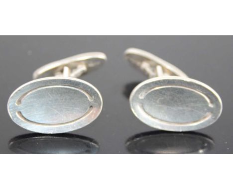 A pair of Georg Jensen sterling silver oval panel cufflinks designed by Poul Hansen, model No. 75, 15.3g, 2.4cm