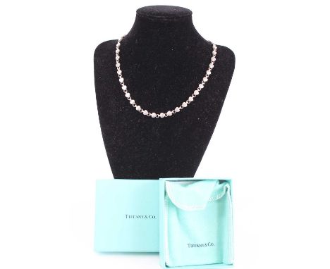 A Tiffany silver heart link necklace, 28.5g, length 40cm, with pouch and card box 