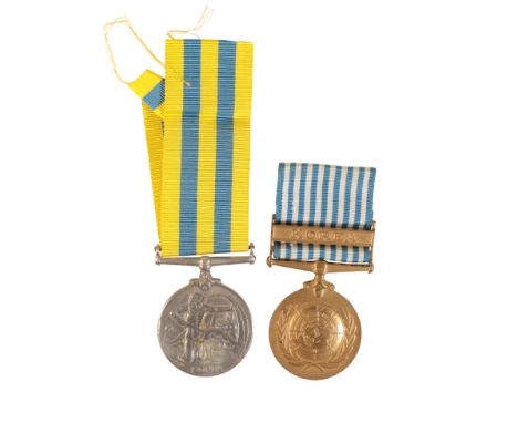KOREAN PAIR TO PTE G W DAVIS  DLI Queens Korea 1st Type - correctly impressed - 14415916 Pte G W Davis DLIUN Korea unnamed as