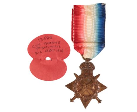 CASUALTY 1914/15 STAR TO SJT THORNE WILTS REGT. DCM & BAR. 1914/15 Star -13568 SJT C Thorne Wilts RCondition VF ( some light 