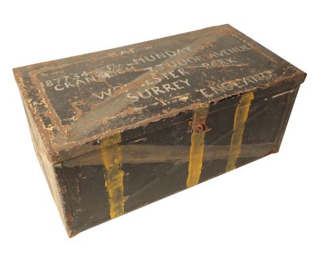 A GERMAN SECOND WORLD WAR METAL STORAGE TRUNK for armoured vehicles, 30cm x 62cm