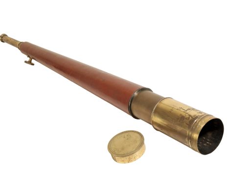 CLARKSON &amp; CO. OF LONDON: A BRASS &amp; LEATHER TELESCOPE late 19th century, with the original brass and wooden tripod, 1