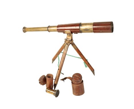 NEGRETTI &amp; ZAMBRA OF LONDON: A THREE DRAW BRASS AND LEATHER TELESCOPE MKIII dated 1915, no. 9659, with a MKV brass and oa