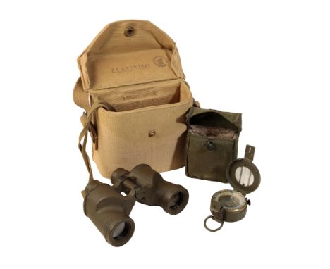A PAIR OF CANADIAN MILITARY BINOCULARS marked no. 2 MKII, military crows foot , stamped "OGB53GA", 6x30, 1943, together with 