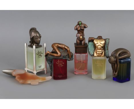 5 Parfüm Flakons aus der Serie "Les Beaux Arts"mit Bronzefiguren von Paul WUNDERLICH "Diana", Auguste RODIN "Danaide", Salvad