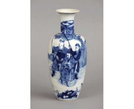 Chinesische Porzellanvase mit Blau-Weiß-Malerei Amphorenform mit schlankem Hals und leicht ausgezogener Lippe, umlaufend auf 