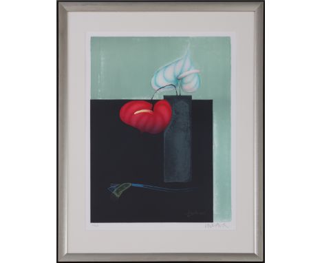 PAUL WUNDERLICH (1927 Eberswalde - 2010 Saint-Pierre-de-Vassols)Farblithografie, "Rote und weiße Anthurie'' (1999), unten rec