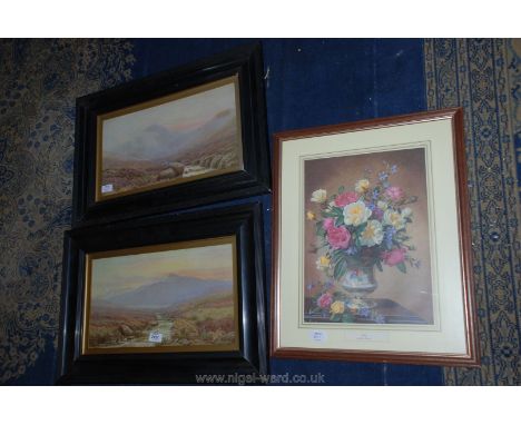 A Print of roses by Albert Williams and a pair of Edgar Longstaff Prints of Highland landscapes.