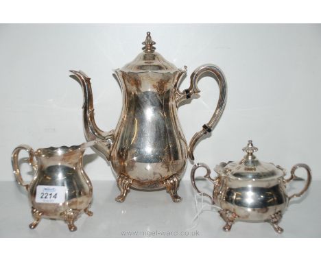 A silver plate Teaset comprising teapot, jug and sugar pot.