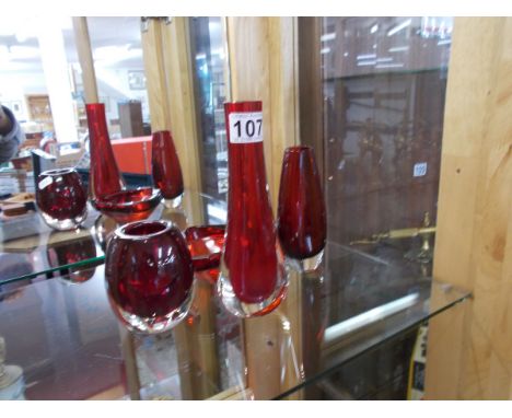 3 pieces of Whitefriars ruby glass and another